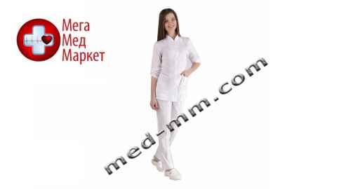 Купить Медицинский костюм Женева женский белый котоновый №1028 цена, характеристики, отзывы